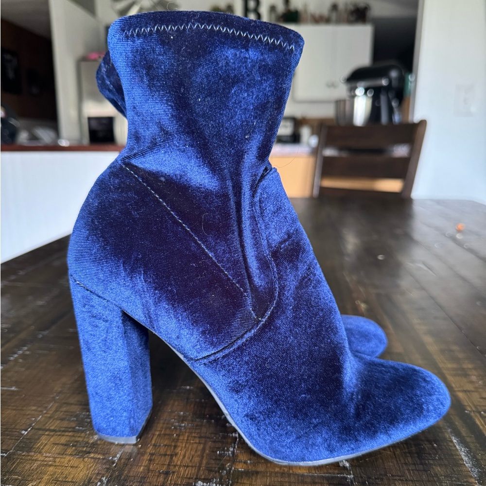 Steve Madden Gaze Royal Blue Velvet sock Heeled Boots